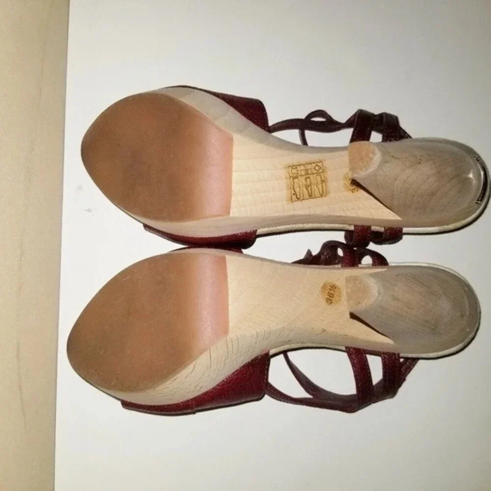 Burberry 36.5 Criss-cross Leather Platform Sandals Made‎ In Italy
